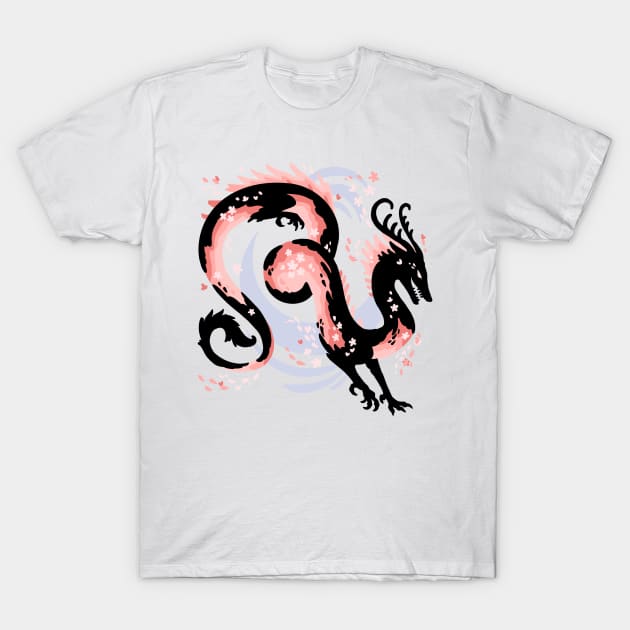 Cherry Blossom Dragon Drawing T-Shirt by Things By Diana